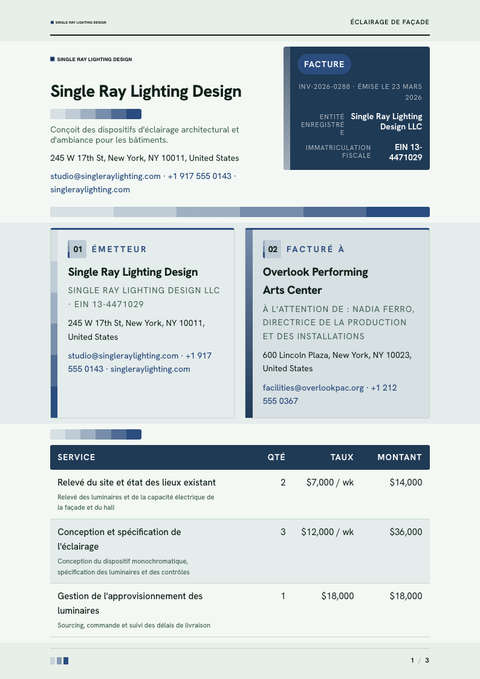 A finished invoice rendered in a couleur look