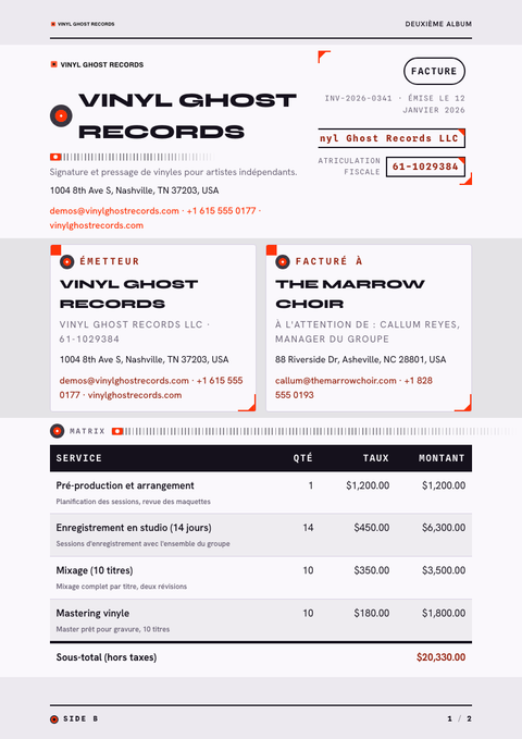 A finished invoice rendered in a divers look