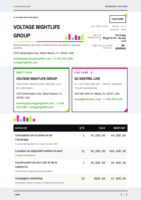 A finished invoice rendered in a couleur look