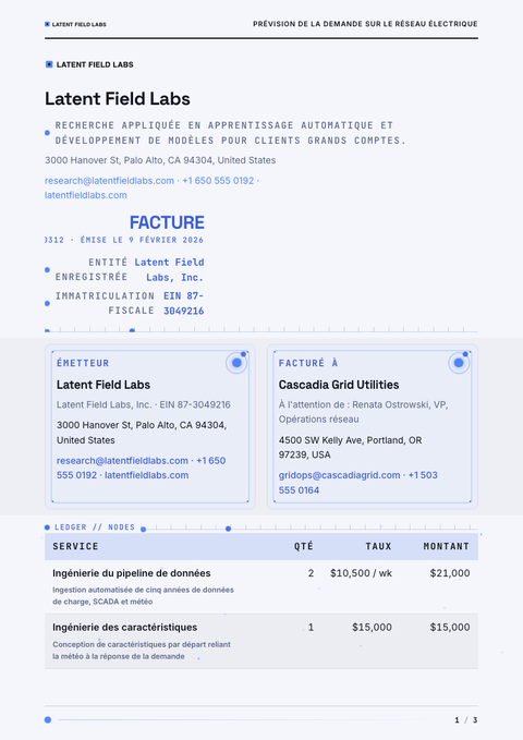 A finished invoice rendered in a mouvement look