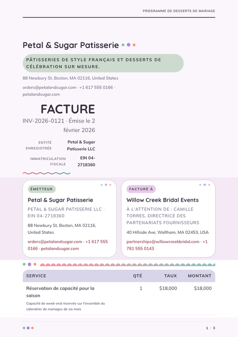 A finished invoice rendered in a couleur look