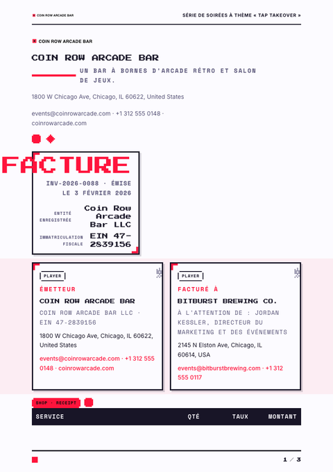 A finished invoice rendered in a jeu & pop look