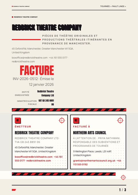 A finished invoice rendered in a imprimé look