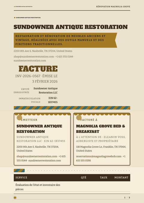 A finished invoice rendered in a rétro look
