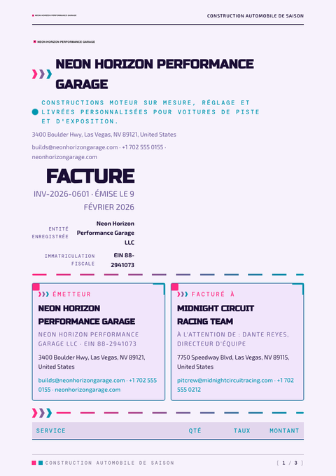 A finished invoice rendered in a rétro look
