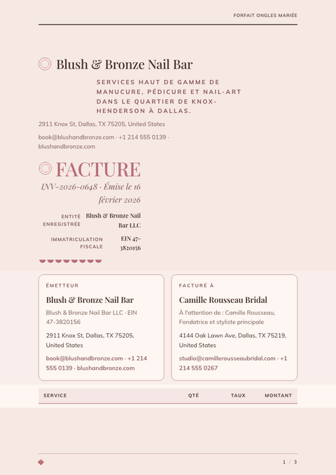 A finished invoice rendered in a luxe look