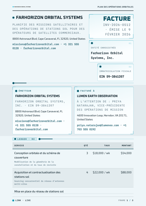 A finished invoice rendered in a futuriste look