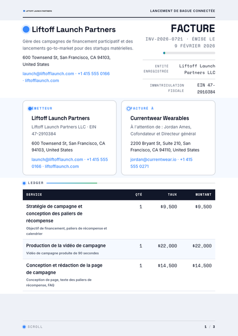 A finished invoice rendered in a mouvement look