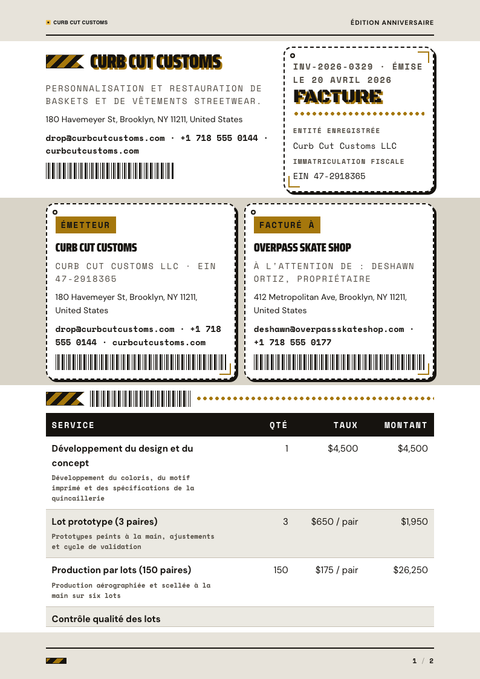 A finished invoice rendered in a style de vie look