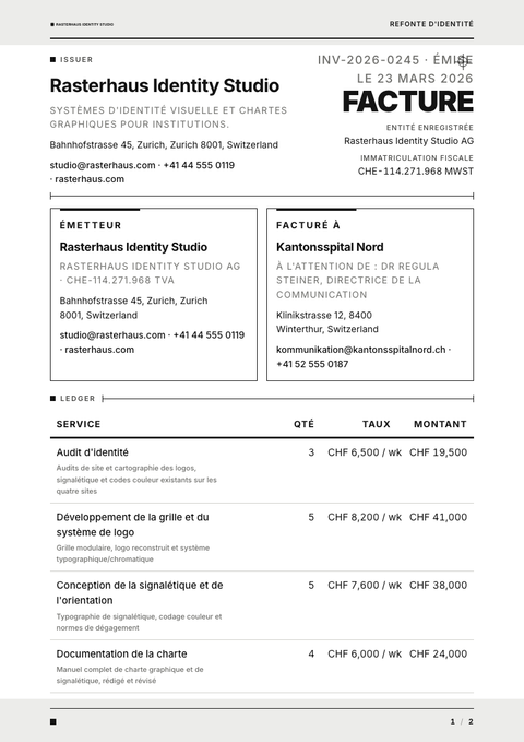 A finished invoice rendered in a plat & minimaliste look