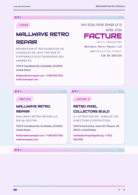 A finished invoice rendered in a rétro look
