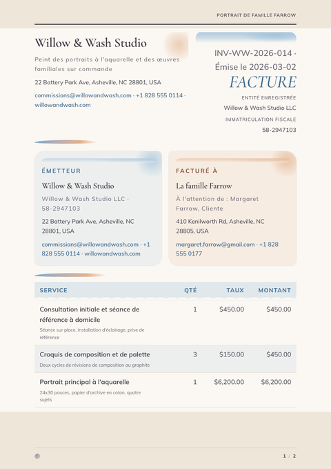 A finished invoice rendered in a illustré look