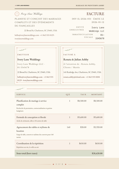A finished invoice rendered in a divers look