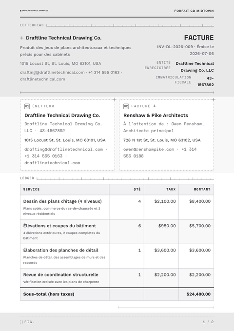 A finished invoice rendered in a technique look