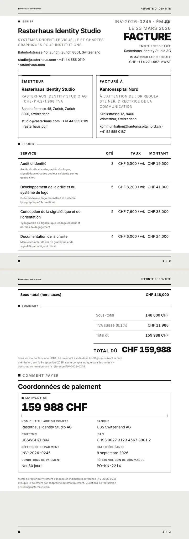 Suisse / International — exemple complet généré par Waxe