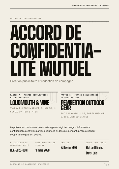 A finished nda rendered in a typographique look