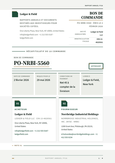 A finished purchase order rendered in a imprimé look