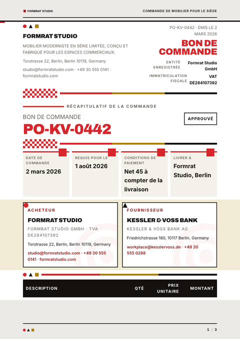 A finished purchase order rendered in a rétro look