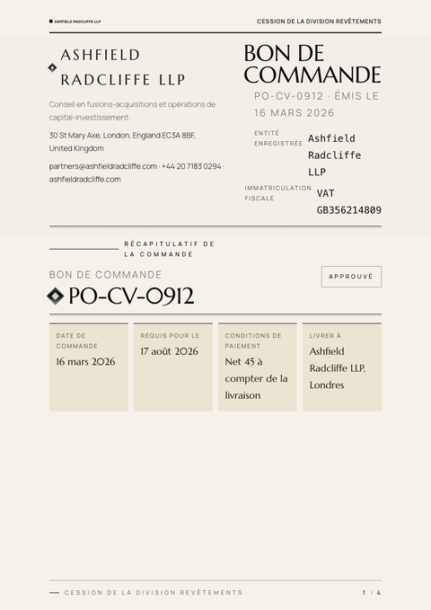 A finished purchase order rendered in a luxe look