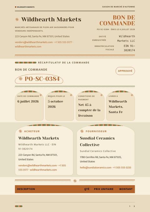 A finished purchase order rendered in a style de vie look
