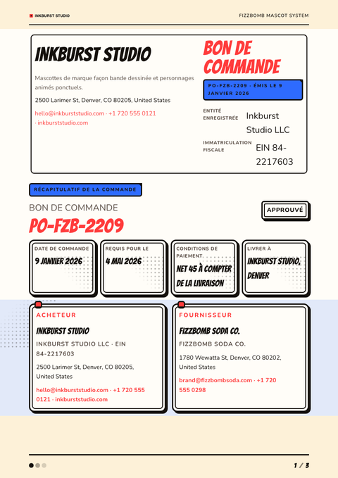 A finished purchase order rendered in a illustré look