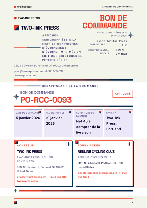 A finished purchase order rendered in a couleur look