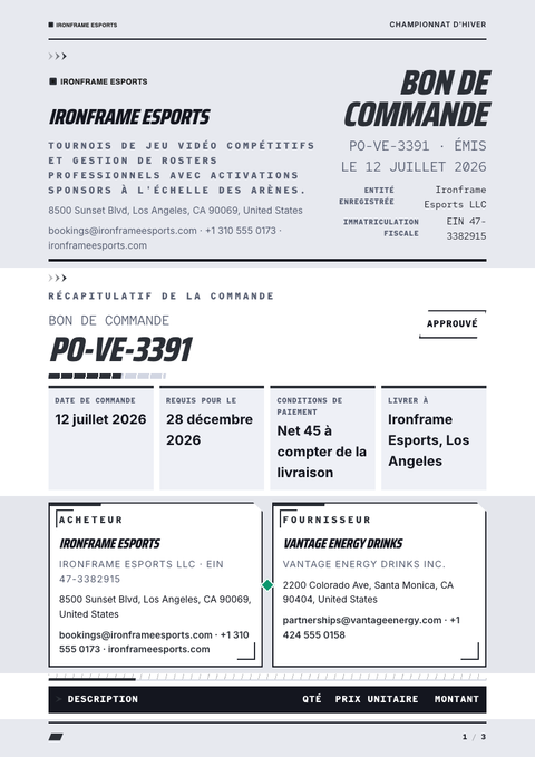 A finished purchase order rendered in a jeu & pop look
