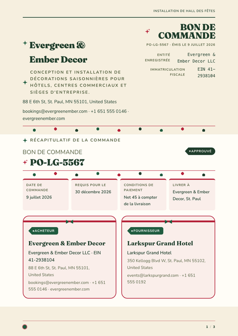 A finished purchase order rendered in a divers look