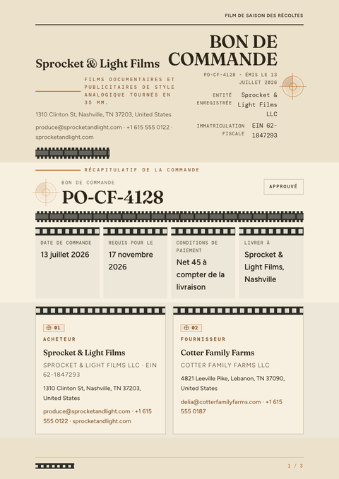 A finished purchase order rendered in a photo look