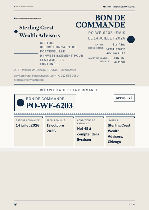 A finished purchase order rendered in a divers look