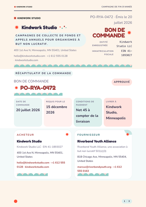 A finished purchase order rendered in a illustré look