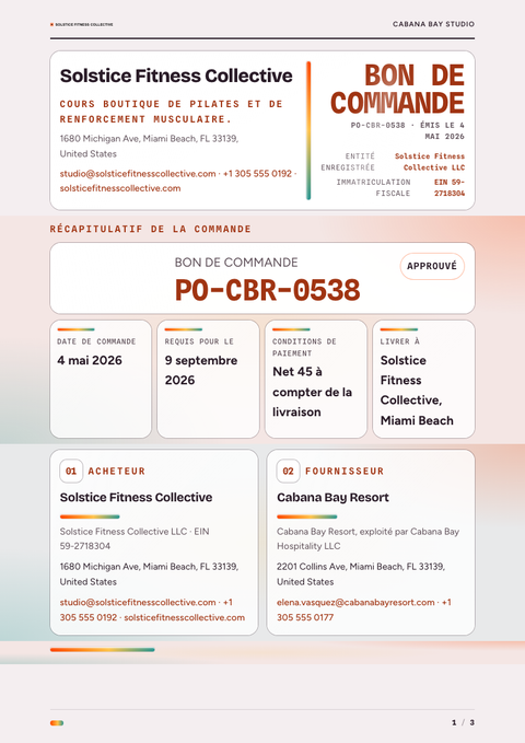 A finished purchase order rendered in a dégradé look