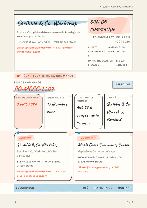 A finished purchase order rendered in a illustré look