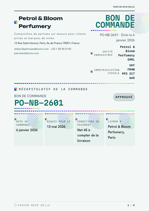 A finished purchase order rendered in a dégradé look