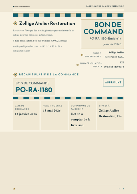A finished purchase order rendered in a culturel look