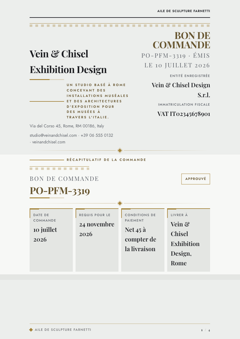 A finished purchase order rendered in a luxe look