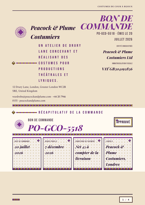 A finished purchase order rendered in a brutaliste look