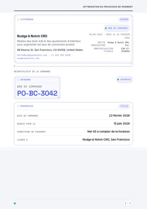 A finished purchase order rendered in a mouvement look
