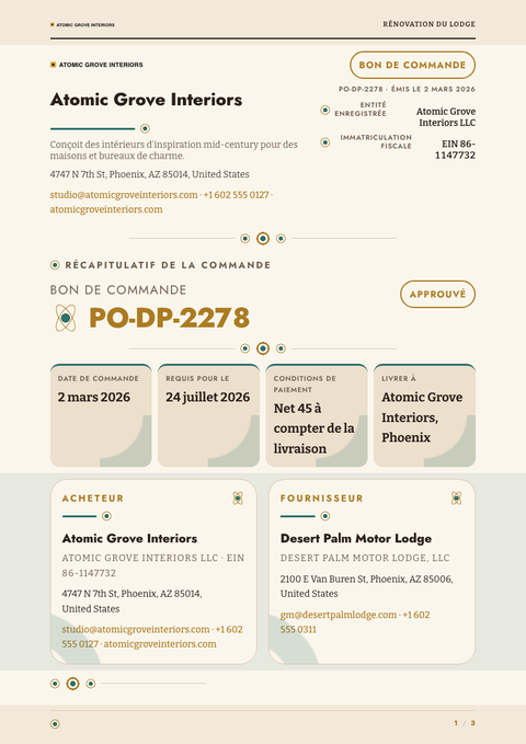 A finished purchase order rendered in a rétro look
