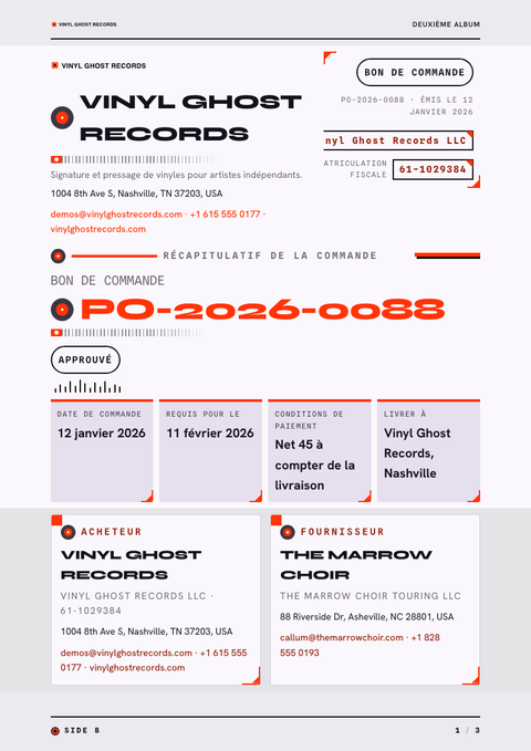 A finished purchase order rendered in a divers look