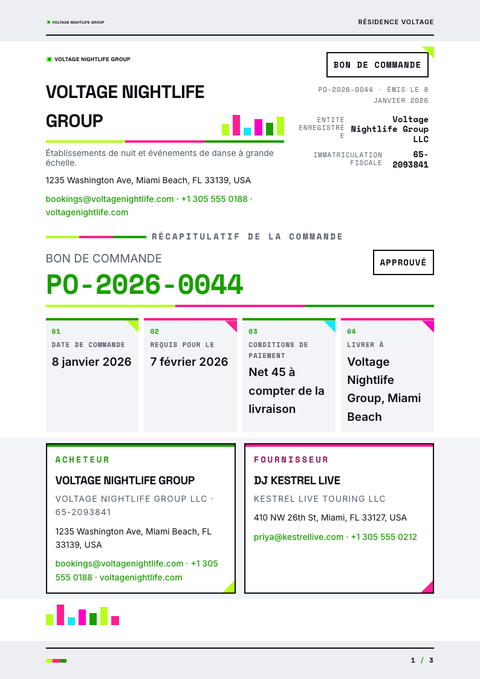 A finished purchase order rendered in a couleur look
