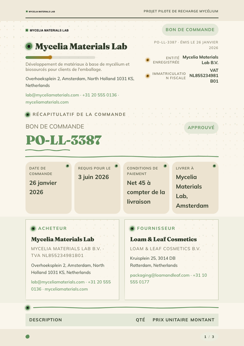 A finished purchase order rendered in a nature look