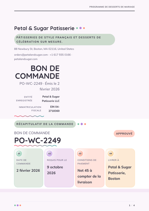 A finished purchase order rendered in a couleur look