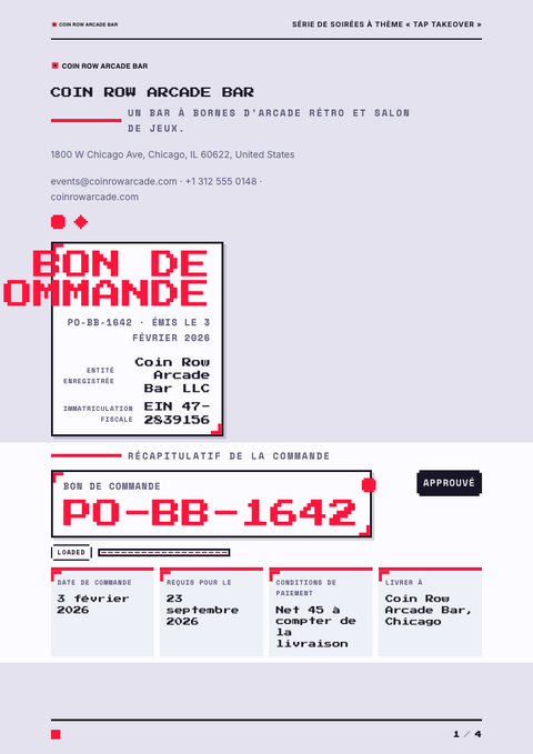 A finished purchase order rendered in a jeu & pop look