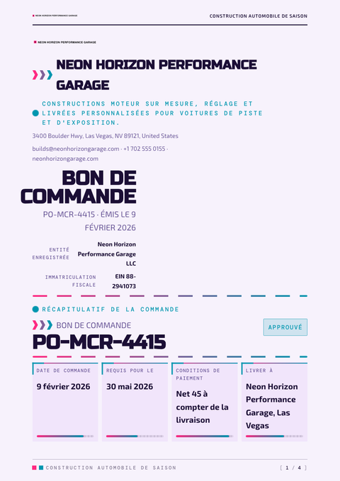 A finished purchase order rendered in a rétro look