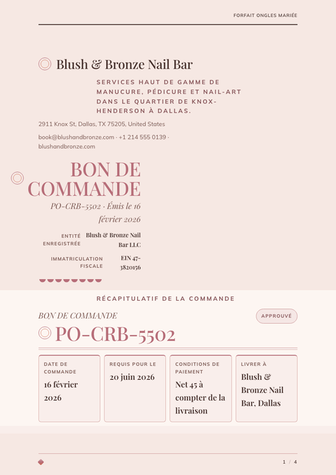 A finished purchase order rendered in a luxe look