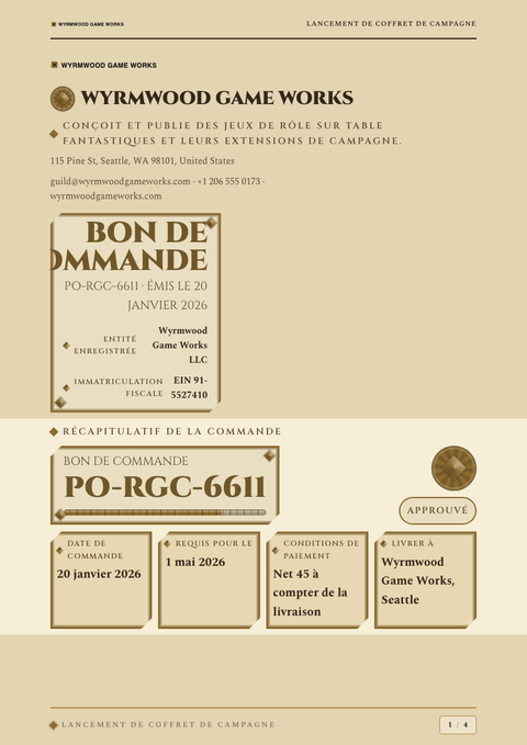 A finished purchase order rendered in a jeu & pop look