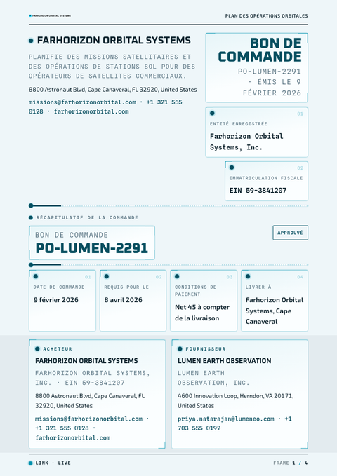 A finished purchase order rendered in a futuriste look
