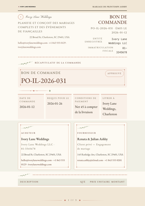 A finished purchase order rendered in a divers look
