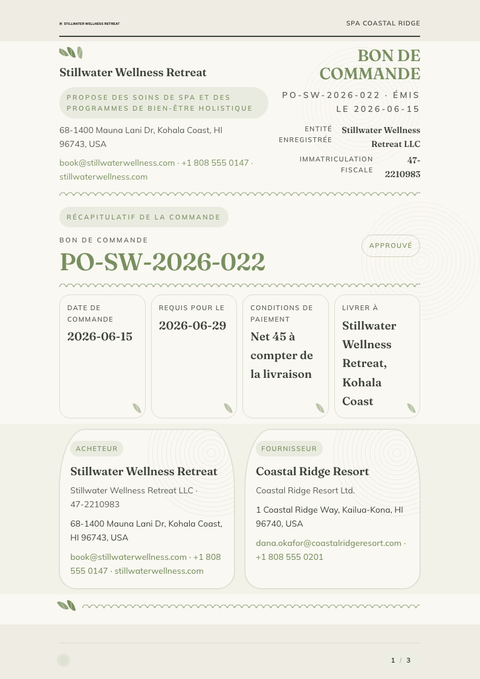 A finished purchase order rendered in a style de vie look